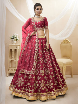 Rajwada Red Art Silk Embroidered Semi Stitched Lehenga With Unstitched Blouse For Women