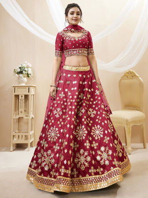 Rajwada Red Art Silk Embroidered Semi Stitched Lehenga With Unstitched Blouse For Women