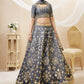 Rajwada Grey Art Silk Embroidered Semi Stitched Lehenga With Unstitched Blouse For Women