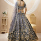 Rajwada Grey Art Silk Embroidered Semi Stitched Lehenga With Unstitched Blouse For Women