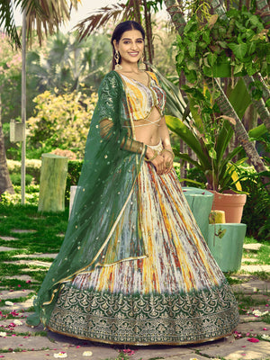 Rajwada Green Chinon Embellished Semi Stitched Lehenga With Unstitched Blouse For Women