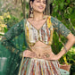 Rajwada Green Chinon Embellished Semi Stitched Lehenga With Unstitched Blouse For Women