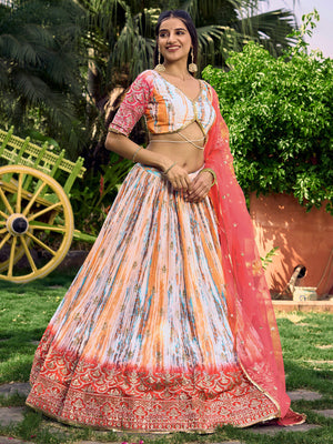 Rajwada Pink Chinon Embellished Semi Stitched Lehenga With Unstitched Blouse For Women