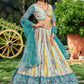 Rajwada Teal Chinon Embellished Semi Stitched Lehenga With Unstitched Blouse For Women