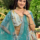 Rajwada Teal Chinon Embellished Semi Stitched Lehenga With Unstitched Blouse For Women