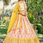 Rajwada Yellow Chinon Embellished Semi Stitched Lehenga With Unstitched Blouse For Women