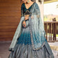 Rajwada Blue Chinon Embellished Semi Stitched Lehenga With Unstitched Blouse For Women