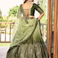 Rajwada Green Chinon Embellished Semi Stitched Lehenga With Unstitched Blouse For Women