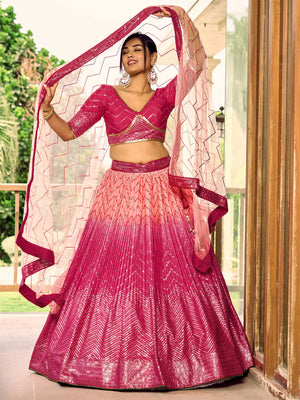 Rajwada Pink Chinon Embellished Semi Stitched Lehenga With Unstitched Blouse For Women