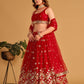 Rajwada Red Georgette Embellished Semi Stitched Lehenga With Unstitched Blouse For Women