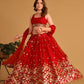 Rajwada Red Georgette Embellished Semi Stitched Lehenga With Unstitched Blouse For Women