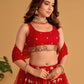 Rajwada Red Georgette Embellished Semi Stitched Lehenga With Unstitched Blouse For Women