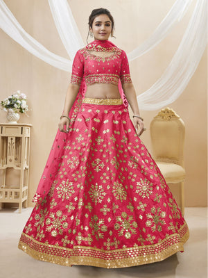 Rajwada Pink Art Silk Embroidered Semi Stitched Lehenga With Unstitched Blouse For Women