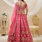 Rajwada Pink Art Silk Embroidered Semi Stitched Lehenga With Unstitched Blouse For Women