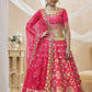 Rajwada Pink Art Silk Embroidered Semi Stitched Lehenga With Unstitched Blouse For Women