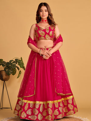 Rajwada Pink Georgette Embellished Semi Stitched Lehenga With Unstitched Blouse For Women