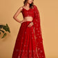 Rajwada Red Georgette Embellished Semi Stitched Lehenga With Unstitched Blouse For Women