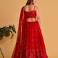 Rajwada Red Georgette Embellished Semi Stitched Lehenga With Unstitched Blouse For Women