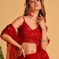 Rajwada Red Georgette Embellished Semi Stitched Lehenga With Unstitched Blouse For Women