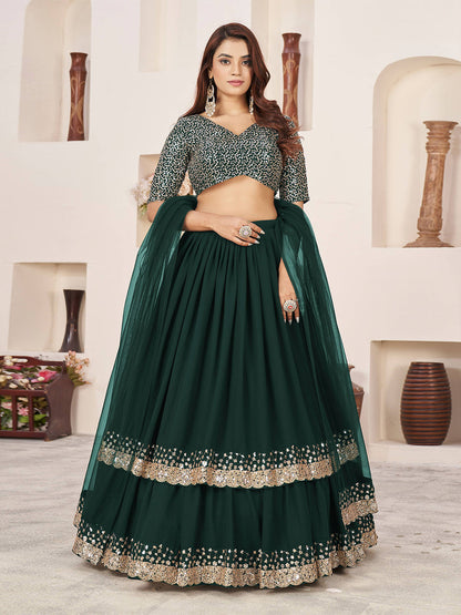 Rajwada Green Georgette Embellished Semi Stitched Lehenga With Unstitched Blouse For Women