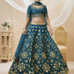 Rajwada Blue Art Silk Embroidered Semi Stitched Lehenga With Unstitched Blouse For Women