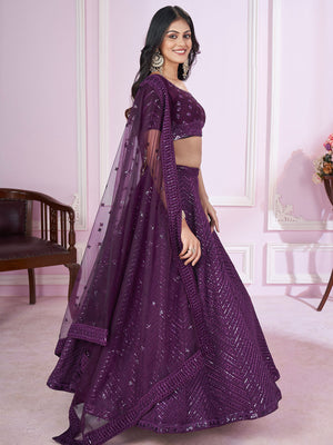 Rajwada Purple Georgette Embellished Semi Stitched Lehenga With Unstitched Blouse For Women