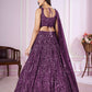 Rajwada Purple Georgette Embellished Semi Stitched Lehenga With Unstitched Blouse For Women