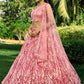 Rajwada Pink Soft Net Embellished Semi Stitched Lehenga With Unstitched Blouse For Women