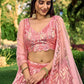 Rajwada Pink Soft Net Embellished Semi Stitched Lehenga With Unstitched Blouse For Women