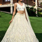 Rajwada Off White Blue Soft Net Embellished Semi Stitched Lehenga With Unstitched Blouse For Women