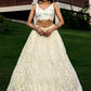 Rajwada Off White Blue Soft Net Embellished Semi Stitched Lehenga With Unstitched Blouse For Women