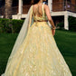 Rajwada Light Yellow Soft Net Embellished Semi Stitched Lehenga With Unstitched Blouse For Women