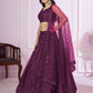 Rajwada Purple Soft Net Embellished Semi Stitched Lehenga With Unstitched Blouse For Women