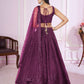 Rajwada Purple Soft Net Embellished Semi Stitched Lehenga With Unstitched Blouse For Women
