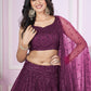 Rajwada Purple Soft Net Embellished Semi Stitched Lehenga With Unstitched Blouse For Women