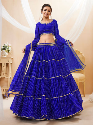 Rajwada Blue Georgette Printed Semi Stitched Lehenga With Unstitched Blouse For Women