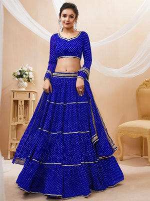 Rajwada Blue Georgette Printed Semi Stitched Lehenga With Unstitched Blouse For Women