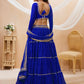 Rajwada Blue Georgette Printed Semi Stitched Lehenga With Unstitched Blouse For Women