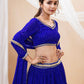 Rajwada Blue Georgette Printed Semi Stitched Lehenga With Unstitched Blouse For Women