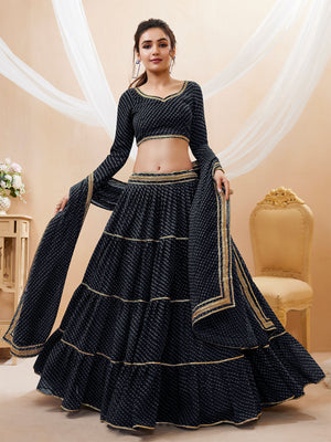 Rajwada Black Georgette Printed Semi Stitched Lehenga With Unstitched Blouse For Women