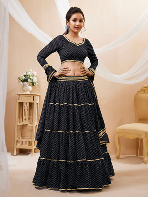 Rajwada Black Georgette Printed Semi Stitched Lehenga With Unstitched Blouse For Women
