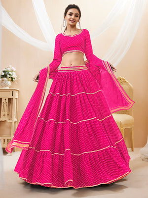 Rajwada Pink Georgette Printed Semi Stitched Lehenga With Unstitched Blouse For Women