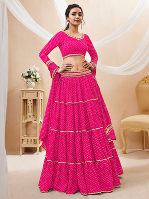 Rajwada Pink Georgette Printed Semi Stitched Lehenga With Unstitched Blouse For Women