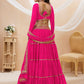 Rajwada Pink Georgette Printed Semi Stitched Lehenga With Unstitched Blouse For Women