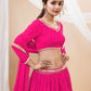 Rajwada Pink Georgette Printed Semi Stitched Lehenga With Unstitched Blouse For Women