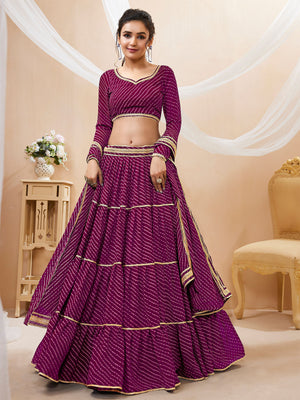 Rajwada Wine Georgette Printed Semi Stitched Lehenga With Unstitched Blouse For Women