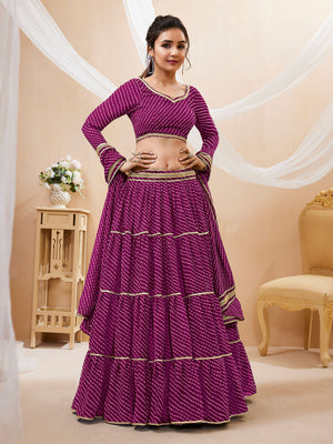 Rajwada Wine Georgette Printed Semi Stitched Lehenga With Unstitched Blouse For Women