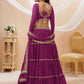 Rajwada Wine Georgette Printed Semi Stitched Lehenga With Unstitched Blouse For Women