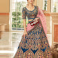 Rajwada Blue Velvet Embroidered Semi Stitched Lehenga With Unstitched Blouse For Women