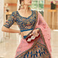 Rajwada Blue Velvet Embroidered Semi Stitched Lehenga With Unstitched Blouse For Women